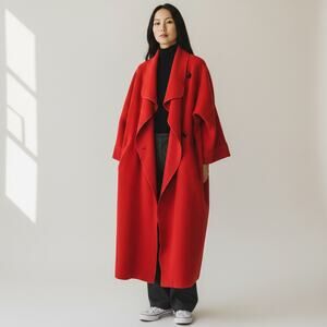 Merle Chicago Vintage 100% Wool Red Wrap Coat XL Women Draped Waterfall Collar